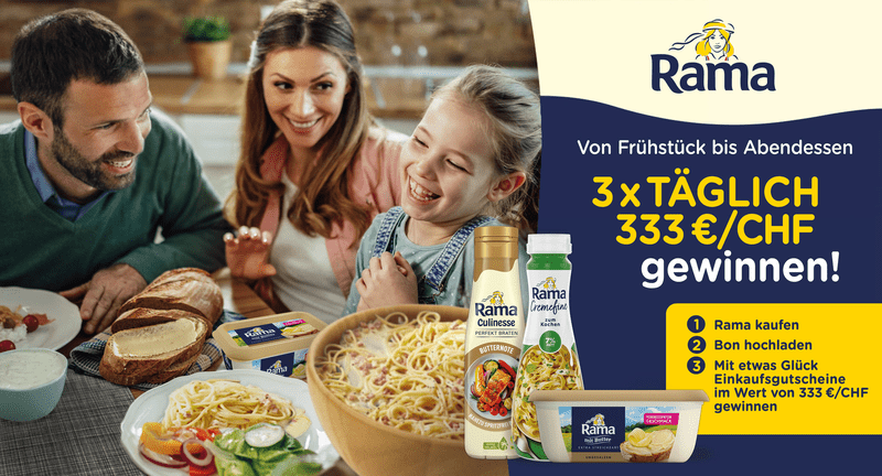 Rama Gewinnspiel: Täglich einen Einkaufsgutscheinen im Wert von 333€ gewinnen