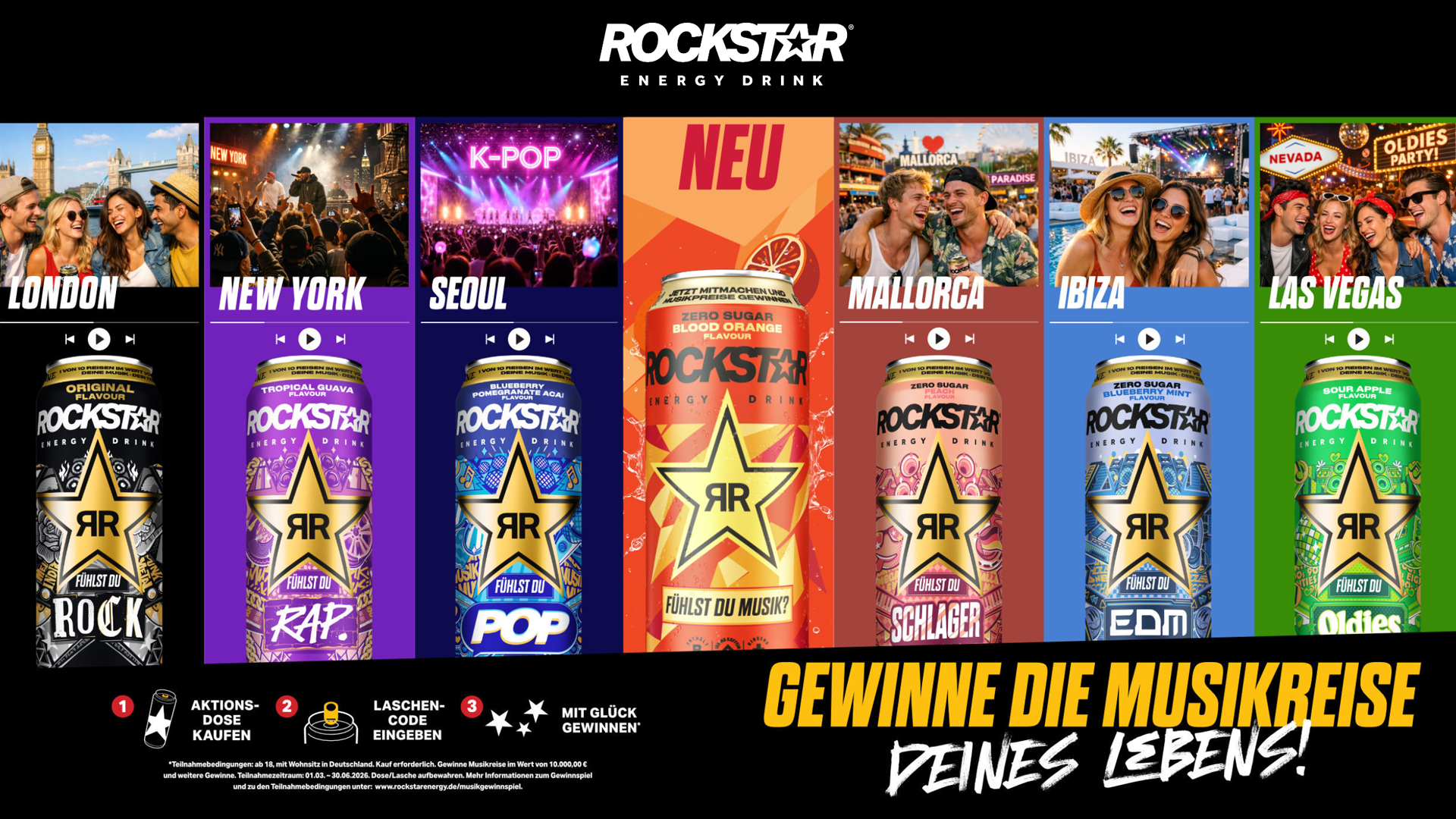 Rockstar Energy Drink Gewinnspiel – Gewinne Musikreisen, Konzerttickets und JBL Lautsprecher