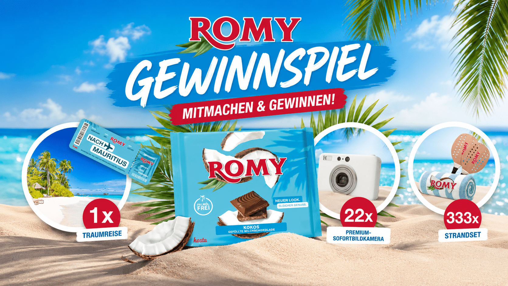 ROMY Gewinnspiel - Mauritius-Reise, Sofortbildkameras und Sommersets gewinnen