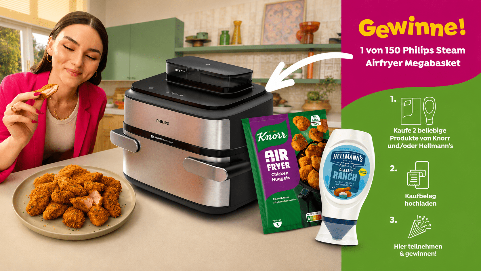 Knorr & Hellmann's Gewinnspiel - Gewinne 1 von 150 Philips Steam Airfryer Megabasket