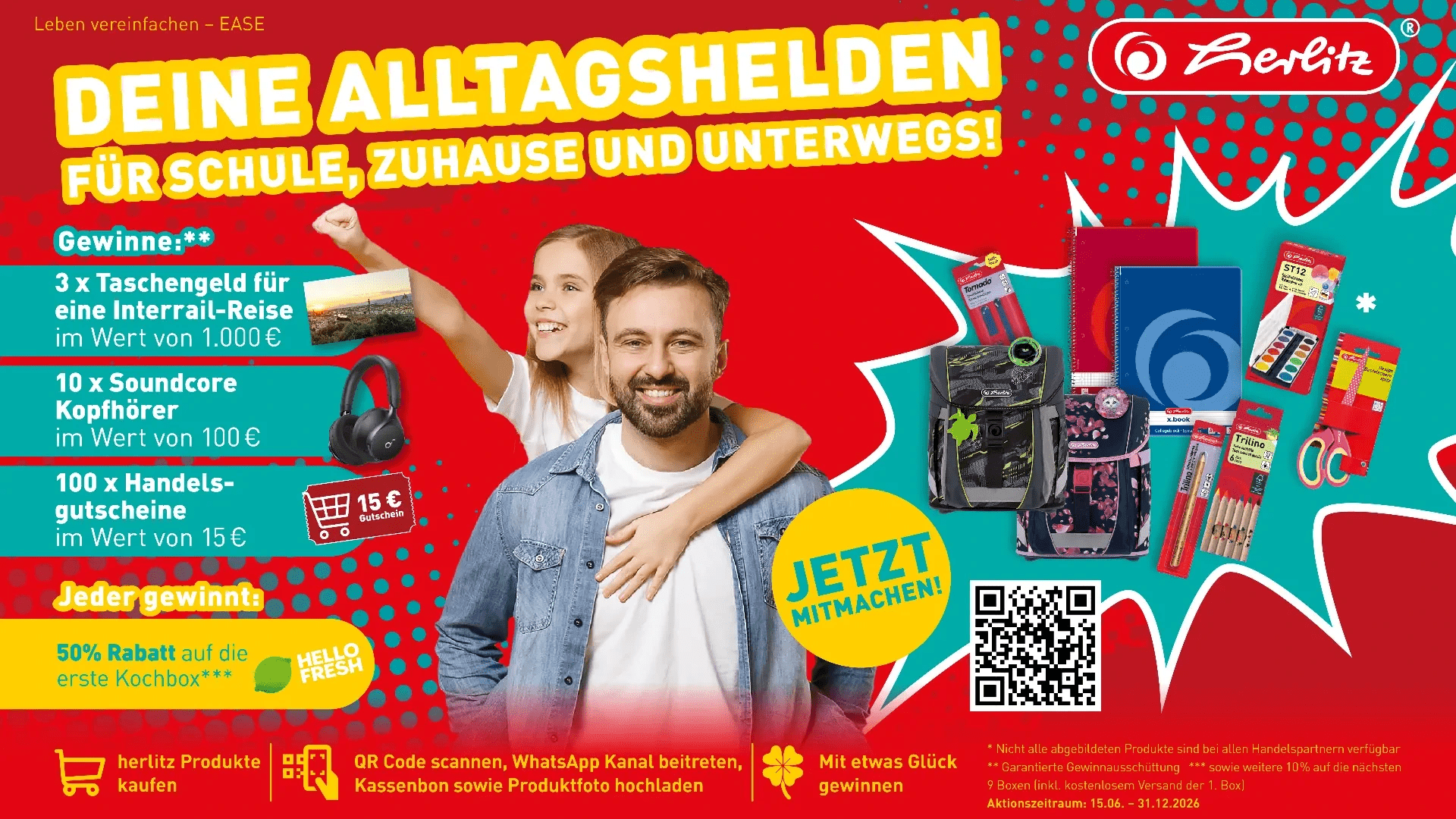 Herlitz Gewinnspiel - Kopfhörer, Händlergutscheine, 1000 € Interrail-Reise Taschengeld gewinnen