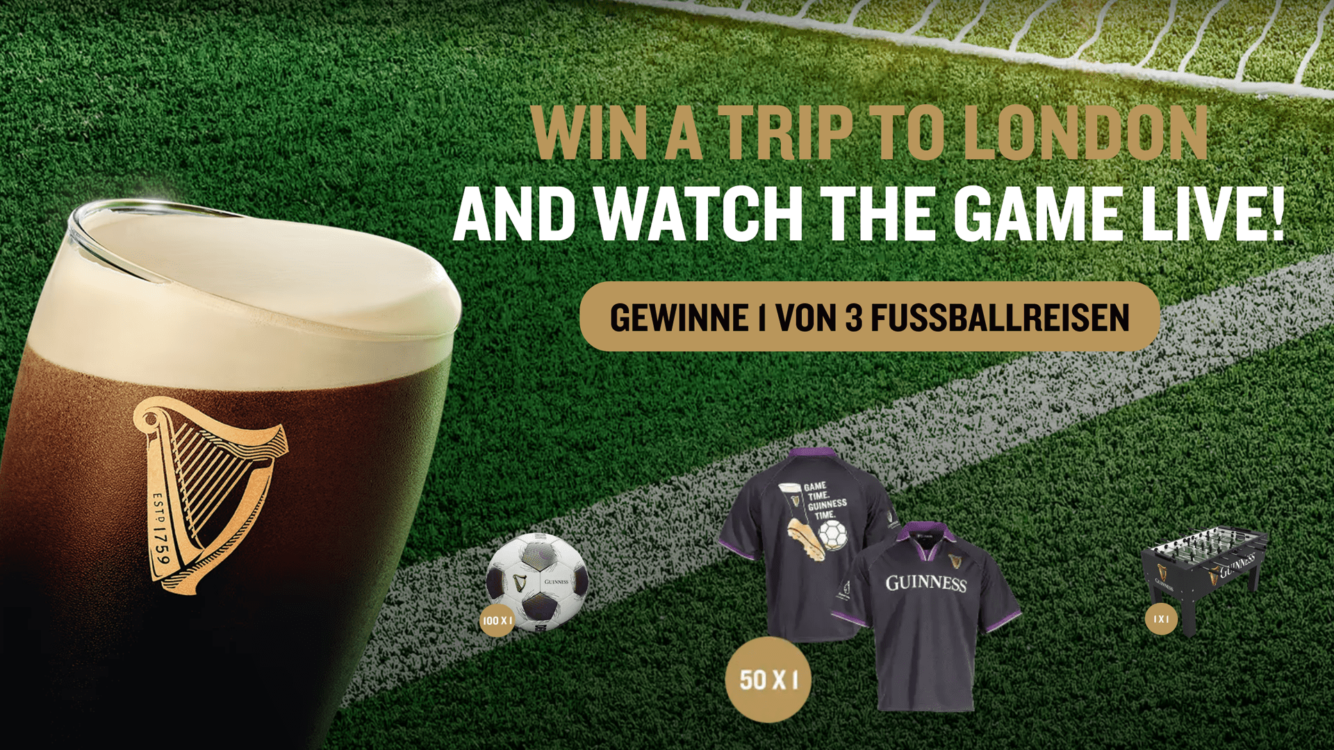 Guinness Gewinnspiel - Premier League Reisen, Fußbälle, Trikots oder Kickertisch gewinnen