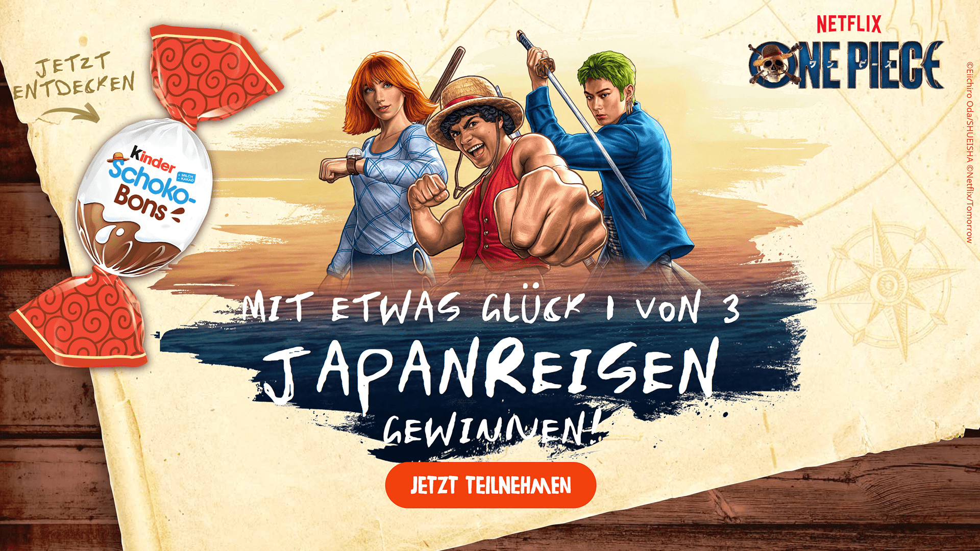 kinder Schoko-Bons Gewinnspiel - Gewinne Reisegutscheine und One Piece Fanboxen