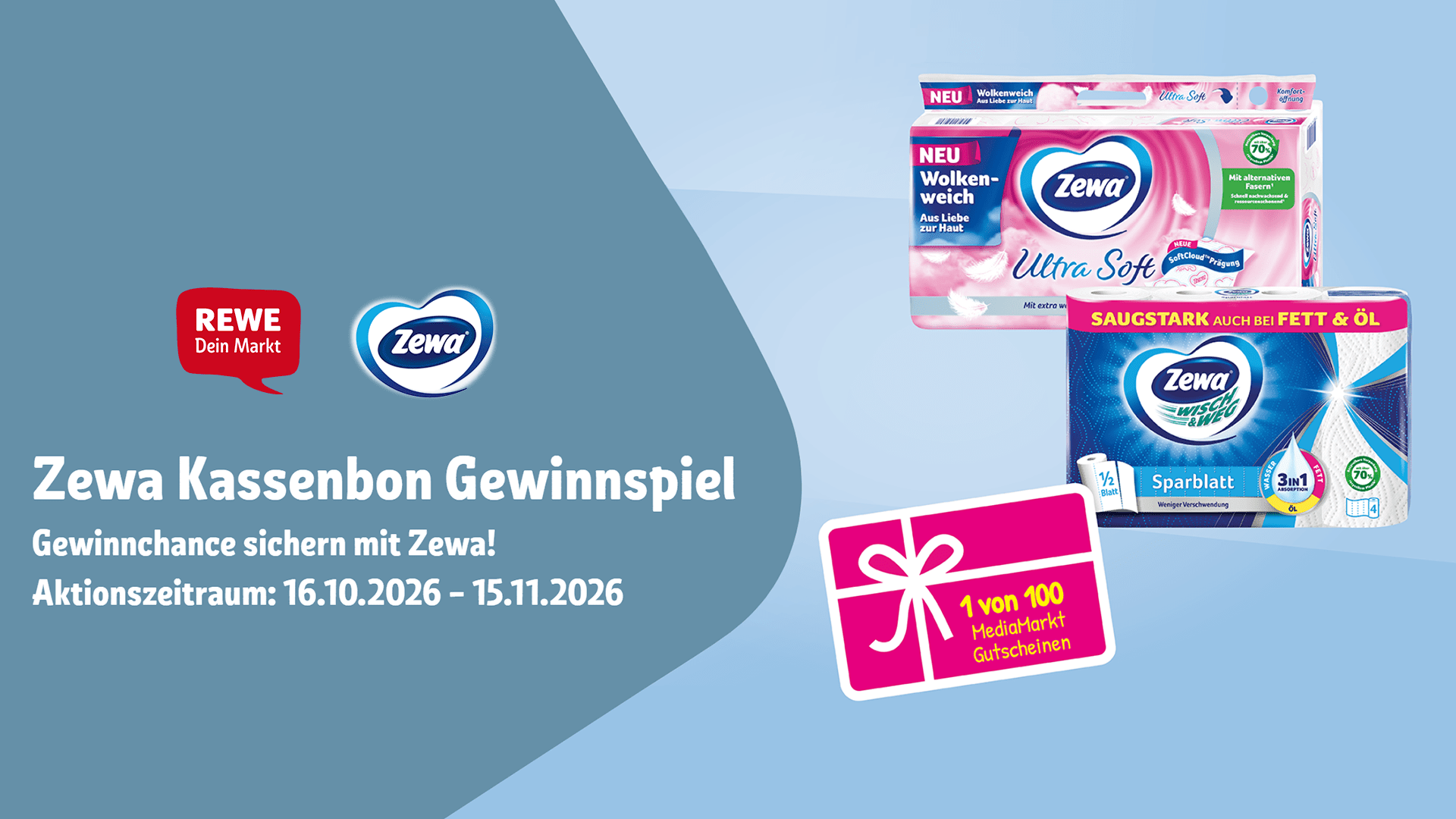 Rewe & Zewa Gewinnspiel - 100 € MediaMarkt-Gutschein gewinnen