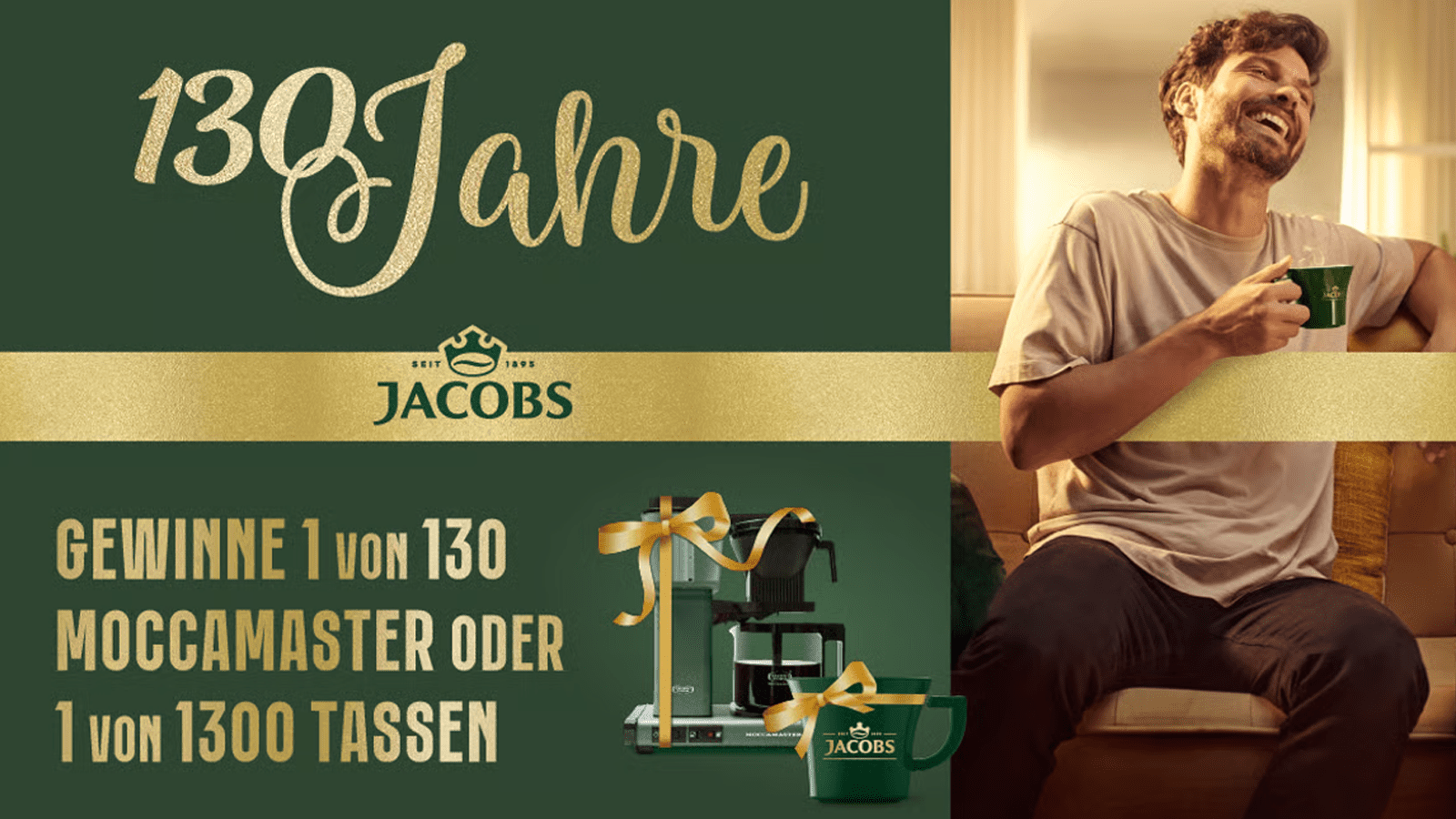 Jacobs Gewinnspiel: 130 Jahre – Tassen & Mocca Master Kaffee Maschinen gewinnen