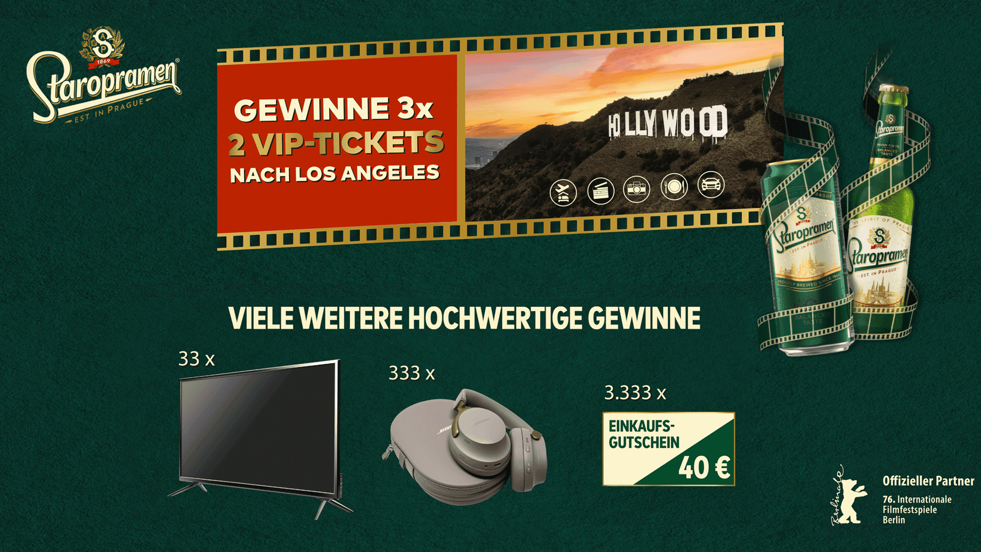 Staropramen Gewinnspiel – Los Angeles Reise, Fernseher, Bose Kopfhörer und Handelsgutscheine gewinnen