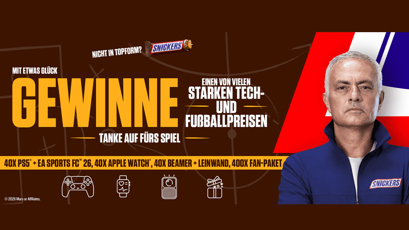 SNICKERS Gewinnspiel – Gewinne Apple Watch, PlayStation 5, Projektor-Set und Fan-Pakete