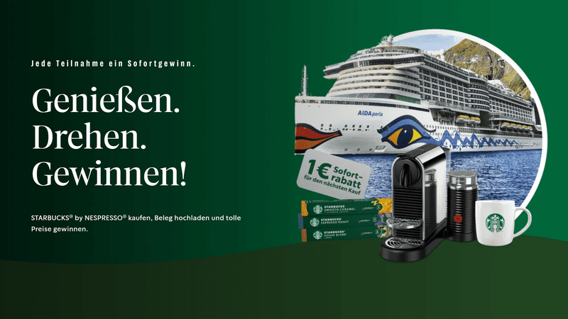 Starbucks at Home Gewinnspiel – AIDA Reisegutschein, NESPRESSO® Citiz Platinum, Cashback, Tassen uvm. gewinnen