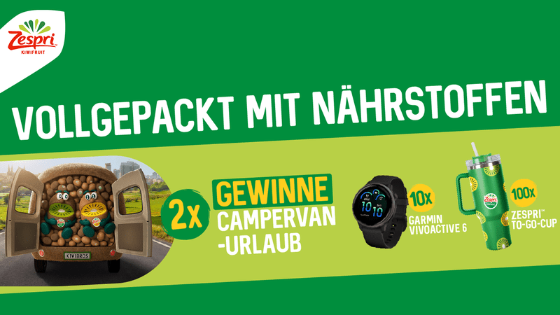 Zespri Gewinnspiel – Gewinne Camperurlaub, Garmin Vivoactive 6 und To Go Cup